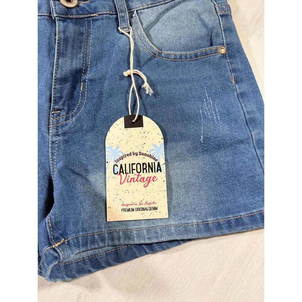 NWT California Vintage Light Blue Distressed Denim jean Shorts Size 7 - Picture 4 of 15